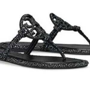 NIB Tory Burch x BonBon Knotted Crystal miller  sandals Sugared Licorice black